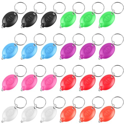 Behogan 24 Stück LED Schlüsselanhänger Taschenlampe, 8 Farben Mini Taschenlampe Schlüsselanhänger 4cm, Tragbare Batteriebetriebene Schlüsselanhänger-Taschenlampe, Mini LED-Schlüsselanhänger Licht