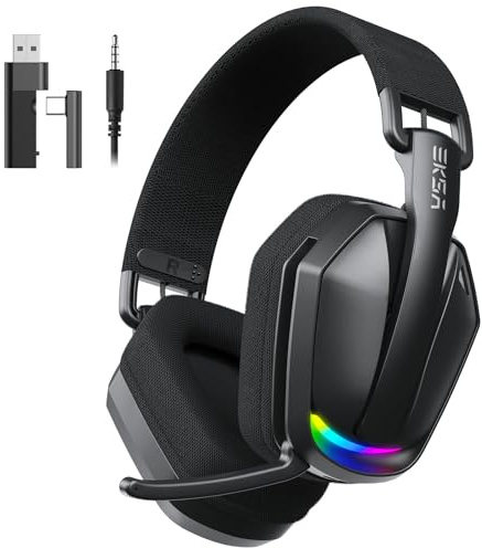 EKSA G19 BT Cascos Gaming Inalambricos para PC/Ps5/Ps4, Auriculares Gaming Inalambricos, 2.4 GHz & BT 5.4 Modo Dual, Cascos con Microfono, Cascos con Luz RGB, Duración 25Hr+