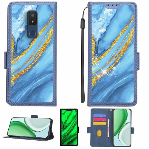 Aroepurt fodral kompatibelt med Cricket ICON 3 telefonfodral flipfodral [med härdat glas skärmskydd] [RFID-blockering] [Guldglitter + lysande] LPT-LDL