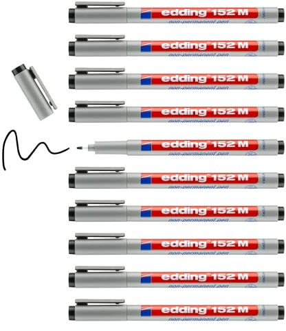 edding 152 M Non-permanent pen - schwarz - 10 Stifte - Rundspitze 1 mm - Stift zum Schreiben auf Glas, Kunststoff, Folien und glatten Oberflächen - schnelltrocknend, mit Wasser korrigierbar