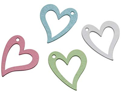 RiloStore, 24 cuori da spargere per matrimonio, rosa, verde, turchese, bianco, TF8, cuori in legno, 3 cm e 5 cm