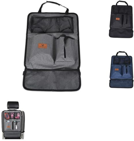 Canguro, organizer per auto, protezione per lo schienale con tasche da viaggio, colorazione:grigio