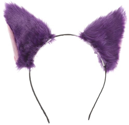 Fur Cat Ears Headband, Fox Ear Headwear Animal Fur Costume Party Head Bands for Women and Girls (Purple)