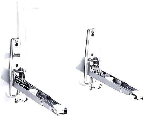 LOKEKE Stainless Steel Foldable Microwave Oven Wall Bracket Mount Stand Holder Rack With Tow Hooks