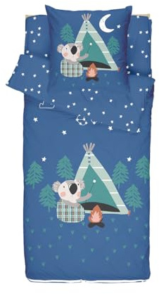 Caradou - Ropa de Cama para niños, 4 Piezas, Incluye edredón, 90 x 190 cm, algodón, Color Azul