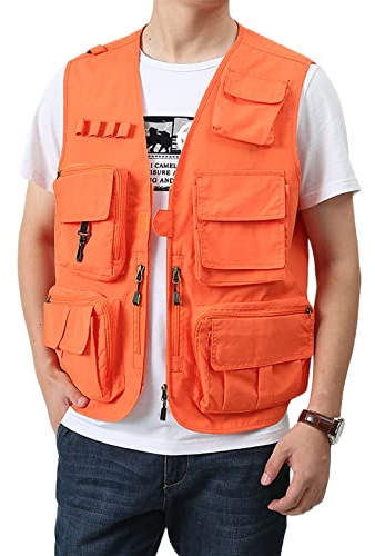 Perbai Herren-Cargo-Weste für den Außenbereich, für Arbeit, Foto, Angeln, Safari, Weste, Orange/Abendrot im Zickzackmuster (Sunset Chevron), S