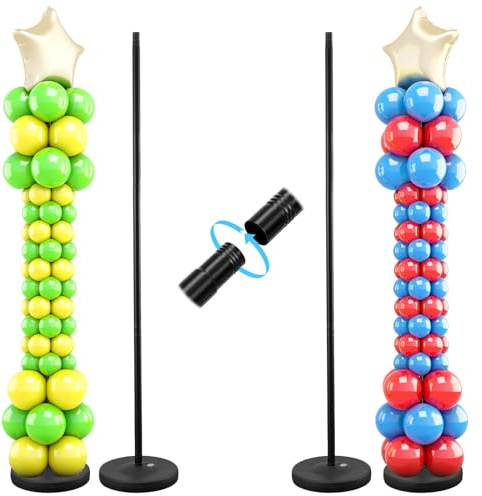 Balloon Column Stand Kit Set of 2, 1.3ft-5ft Adjustable Metal Pillar Balloon Stand with Base for Floor and Table Centerpieces for Birthday Party Wedding Christmas Halloween Decorations Black