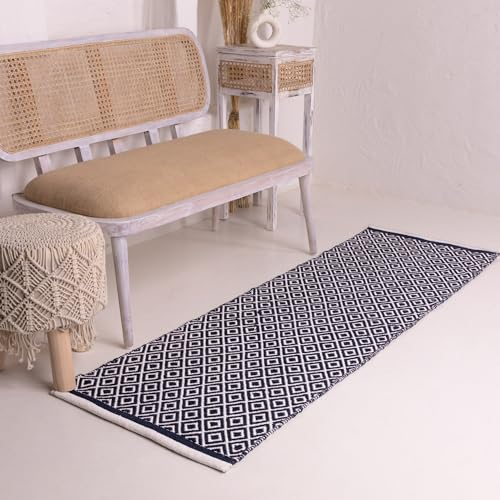 RAJRANG Kleid Blau Runner Teppich 183 X 61 cm Reversible geometrische Baumwolldiamant Teppich gewebter Teppich Küche Teppich Teppich Flur Teppich