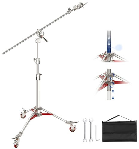 NEEWER C Stand Air Cushioned con Brazo de Pluma, 440cm Soporte Luz de Acero Inoxidable con Rueda y 218cm Brazo de Sujeción,C Soporte Fotografía para Flash Estudio Softbox Monolight Reflector, SC440AW
