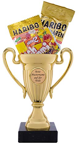 andSmile Pokal mit Gravur - Trophäe im Farbton Gold mit Marmorsockel - Pokale mit Wunschtext & Wunschname - personalisierter Geschenkkorb für Geburstag, Weihnachten