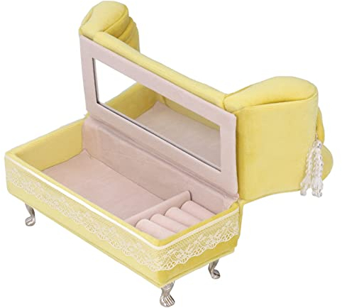 KUIDAMOS Dockhus soffa stol-smyckeskrin minimöbler, mjuk flanellkartong, elegant halsbandslagring, krämgul, för dekoration (schäslong (7,1 x 5,1 x 2,8 tum))