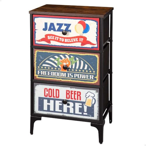 AKTIVE Max Home Commode de Chambre à Coucher Polyvalente, Graphisme Rétro et Vintage, 3 Tiroirs en Tissu Léger, 45X30X77 cm, Structure en Acier, Dessus en Bois, Tables de Chevet, Meubles de Salon