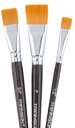 Transon Set di 3 pennelli piatti per pittura acrilica, acquerello, guazzo, olio e body painting