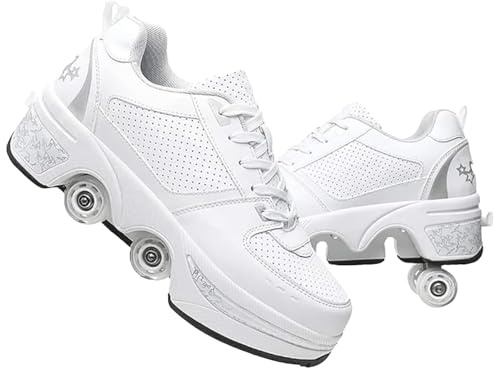 Chaussures à roulettes pour garçons et Filles Basket a Roulette Retractable Baskets Chaussures Qui se transforment en Roller avec 4 Roues pour Adolescents et Adultes
