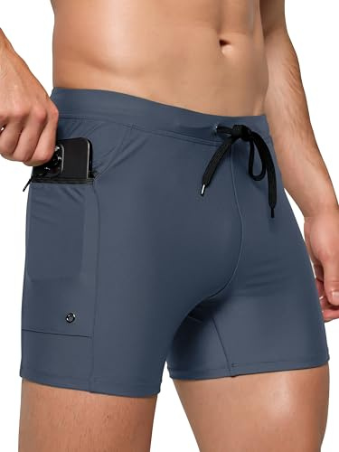 Arcweg Mens Swimming Trunks Swim Trunks Shorts Elastic Men's Swimwear with Zipper Pockets Men's Swimming Briefs Drawstring Board Shorts for Beach Swimming Grey L