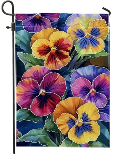 Bandera de jardín de pensamiento de primavera y verano, pancarta floral colorida para patio, bandera decorativa de arpillera de doble cara para exteriores, decoración de césped para el hogar, fiestas