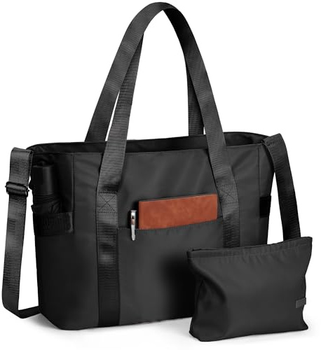 SKCOYH Shopper Tasche Damen, Arbeitstasche Damen groß wasserdicht mit Reißverschluss & Laptopfach, Handtasche Damen für Uni, Schule, Alltag (Schwarz)