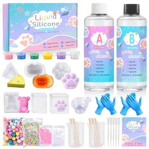 ZUSUZU Kit per Creare Squishy in Silicone Liquido,500ml Taba Squishy Kit,Gel per Creare I Tuoi Squishie,Senza Bolle e Asciugatura Rapida,con Piccolo Orso,Zampa di Gatto,Stampi per Formaggio,Divertente