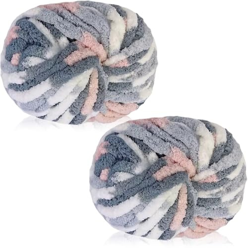 Exquilnova 2 Pack Chunky Yarn for Hand Knitting,Multiple Colors Chenille Yarn for Knitting & Crochet,Soft Chunky Wool for Blankets,Cushion,Scarves,Pet Beds,Bags,Hats,Sweaters(Cat)
