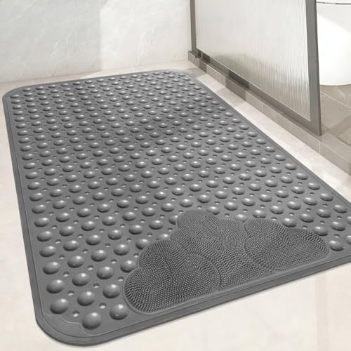 Lurowo Tapis de douche antidérapant 106 x 66 cm – Extra long – Tapis antidérapant pour baignoire – Tapis de douche antidérapant confortable avec ventouses – Tapis de douche massage antidérapant en TPE