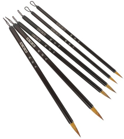 SAFIGLE 6 piezas Pinceles Caligrafía Tradicional Chinos Pelo Natural Puntas Finas para Dibujo Línea Escritura y Pintura Mango Metálico Negro para Práctica y Uso Artístico
