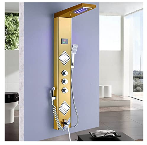 Regn Vattenfall LED Duschpanel Svart Duschpelare Tower Digital Skärm TEMP 3 Handtag Blandare Spray Bidé Duschblandare(Golden Color)