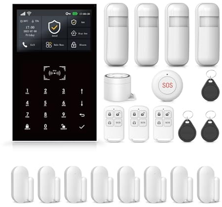 PGST Sistema de Alarma para Seguridad doméstica,Kits de Alarma de Puerta inalámbrica con sensores de Ventana,Detector de Movimiento,alertas instantáneas con 4G gsm/aplicación Tuya