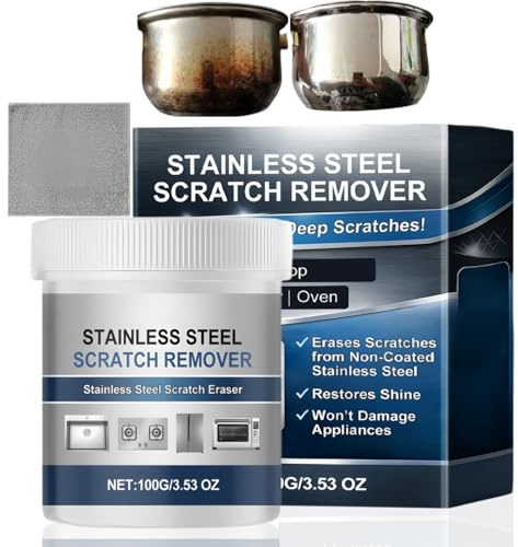 100G Stainless Steel Cleaner & Polish,Stainless Steel Scratch Remover Kit for Pans,All-Purpose Scratch Remover Paste for Kitchen,Rust Remover & Descaler for Coffee Machines & Appliances