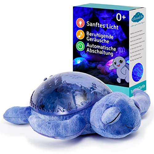 Cloud B Proyector de los fondos marinos con luz nocturna relajante con sonidos reconfortantes | Brillo ajustable | 3 colores | Apagado automático | Turtle Musical Night Light Tranquil Tortuga Morada