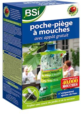 BSI - Poche Piège A Mouches - Avec Appât - Pour Extérieur - Attrape Et Digère Jusqu'à 40 000 Insectes, Plastique vert / bleu