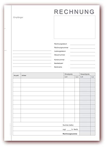 3 Stück Rechnungsblock A5, 2 x 40 Blatt (1 Original + 1 Durchschlag) selbstdurchschreibend