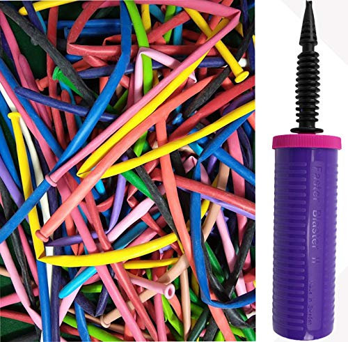 Ballonim® 100 er Beutel Modellierballons Luftballons bunt Ballontiere Ballonhund Geburtstag (Mit Luftpumpe)