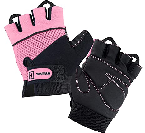 TAVIALO Guantes de Fitness para Mujer S (13-16 cm), Color Rosa/Negro, Guantes de Gimnasio Mujer para Crossfit Bodybuilding Bicicleta Entrenamiento Deporte. Palma en Piel, Dorso Transpirable
