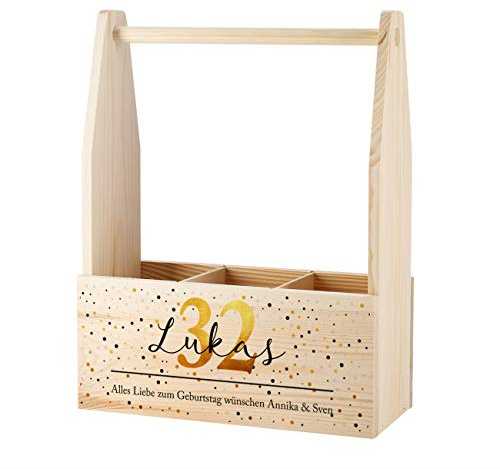 Cera & Toys® Premium Bierträger zum Geburtstag für 3 Flaschen mit Aufdruck des Namens und Jahr Golden Age