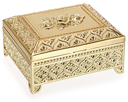 SUMTree Vintage Schmuckkästchen Schmuckbox aus Zinklegierung mit Deckel Schmuck Parfümflaschen Schmuckkiste Schmuckkoffer für Ring Armband Ohrringe Geschenk(Golden)