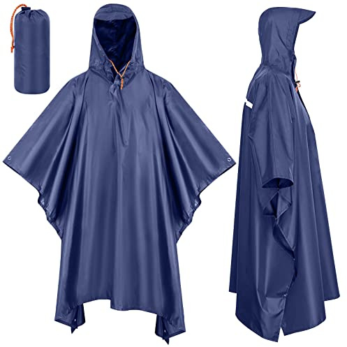 Lively Life Waterproof Raincoat Poncho, Lightweight Reusable Waterproof Raincoat with Carry Pouch for Cycling Hiking Camping Outdoor Activitie - Deep Blue