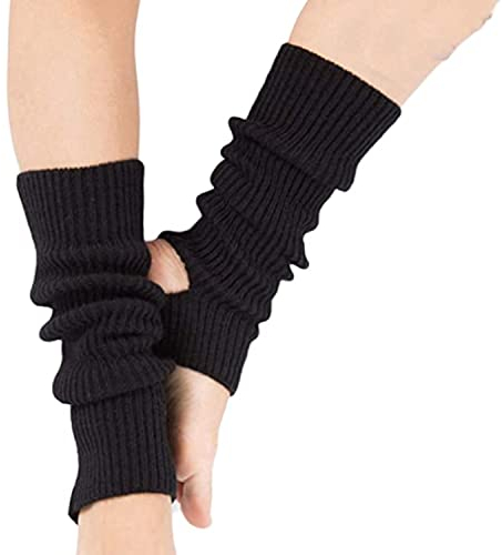 Damen Mädchen Ballettstulpen,Stulpen Lange Gestrickt Beinwärmer Winter Beinstulpen Strumpf Stricken Beinstulpen Socken Mit Fersenloch für Das Yoga Tanzen,Das Turnhalle Ausübt Schwarz