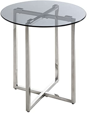 HAKU Möbel Beistelltisch Edelstahl, grau, Edelstahl, Sicherheitsglas 8 mm - Maße: H 55 cm x Ø 50 cm, Style: Art Deco