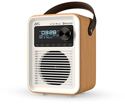 DAB, DAB+ & FM Radio with Bluetooth, USB & Micro SD Card | Mains and Builtin Battery Powered Portable Digital Radio | Arc Audio One - Oak