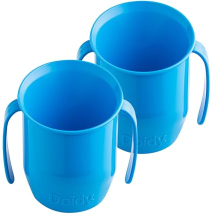 Doidy Cup, Open Cup for Training Baby 6 Months-3 Years, 200ml, Slanted Weaning Cup with Handles for Learning to Drink, BPA Free, 2 Pack (Blue)
