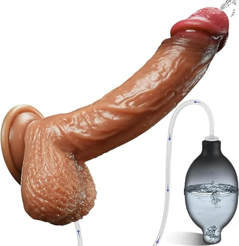 Realistischer Dildo mit Spritzfunktion Saugnapf Hoden Squirting Dildos Spritz Spritzdilo mit Fake Cum Sperma Realistic Dick XL Weich Squirt Ejaculating Sex Spielzeug Diloschwanz für Frauen Männer 22cm