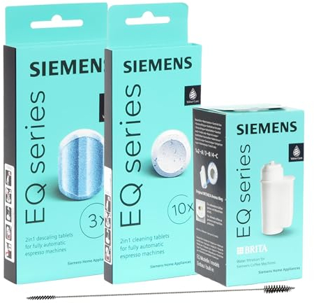 Reinigungs/Pflege-Set passend für Siemens EQ Kaffeevollautomaten, 1x Intenza Wasserfilter TZ70003 + 1x 10 Reinigungstabletten TZ80001 + 1x 3 Entkalkungstabletten TZ80002 + 1 x Reinigungsbürste