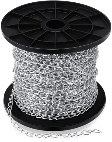 Yaocom 50 ft Galvanized Steel Hanging Jack Chain Silver Metal Link Chain Roll Spool for Light Fixture, Bird Feeders, Overhead Lights, Artworks, Flowerpots(1.3mm)