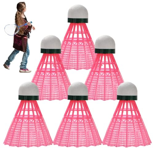 Sollee Nylon Badminton Shuttlecocks - Natural Cork Shuttlecocks - Nylon Shuttles, & Balance For Training,Beginner,Family Exercise, Pink 6