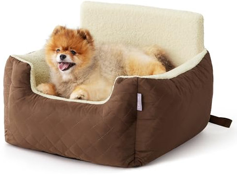 Lesure Small Dog Car Seat - Waterproof Dog Booster Seat, Puppy Car Bed With Clip-On Leash for Pet Travel Carrier Bed, 54.5x49.5x38cm, Mocha Bisque