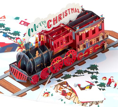 JOYIN 3D Christmas Train Greeting Cards with Envelopes, Train Christmas Cards, 3D Xmas Festive Pop Up Cards for Winter Holiday, Warm Present Giving, Thanksgiving all occasions
