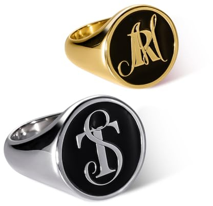 Personalized Two Letter Initial Signet Ring for Women or Men - Custom Engraved Sterling Silver Statement Ring for Mom or Dad