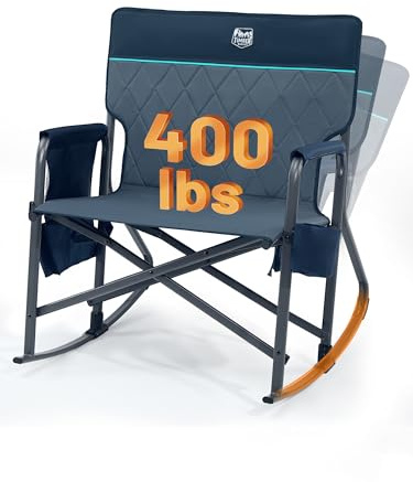 Timber Ridge Folding Oversized Rocking Camping Chair, 400lbs Capacity Portable Outdoor Rocker with Hard Armrests, Cup Holder & Side Pocket, Quick-Fold Design for Outdoor, Patio, Lawn, Blue