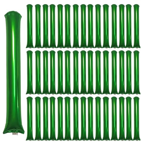 ROSEBB 48pcs Round Head Boom Sticks Thunder Sticks Cheering Sticks Team Spirit Plastic Cheerleading Spirit Stick Clapper Inflatable Noise Maker Sports Supply (Metallic Green)