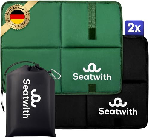 Seatwith® 2X Gedächtnisschaum Sitzkissen Outdoor - Wärme und extremen Komfort mit Outdoor Sitzkissen Wetterfest (45x35cm) (Schwarz & Grun)